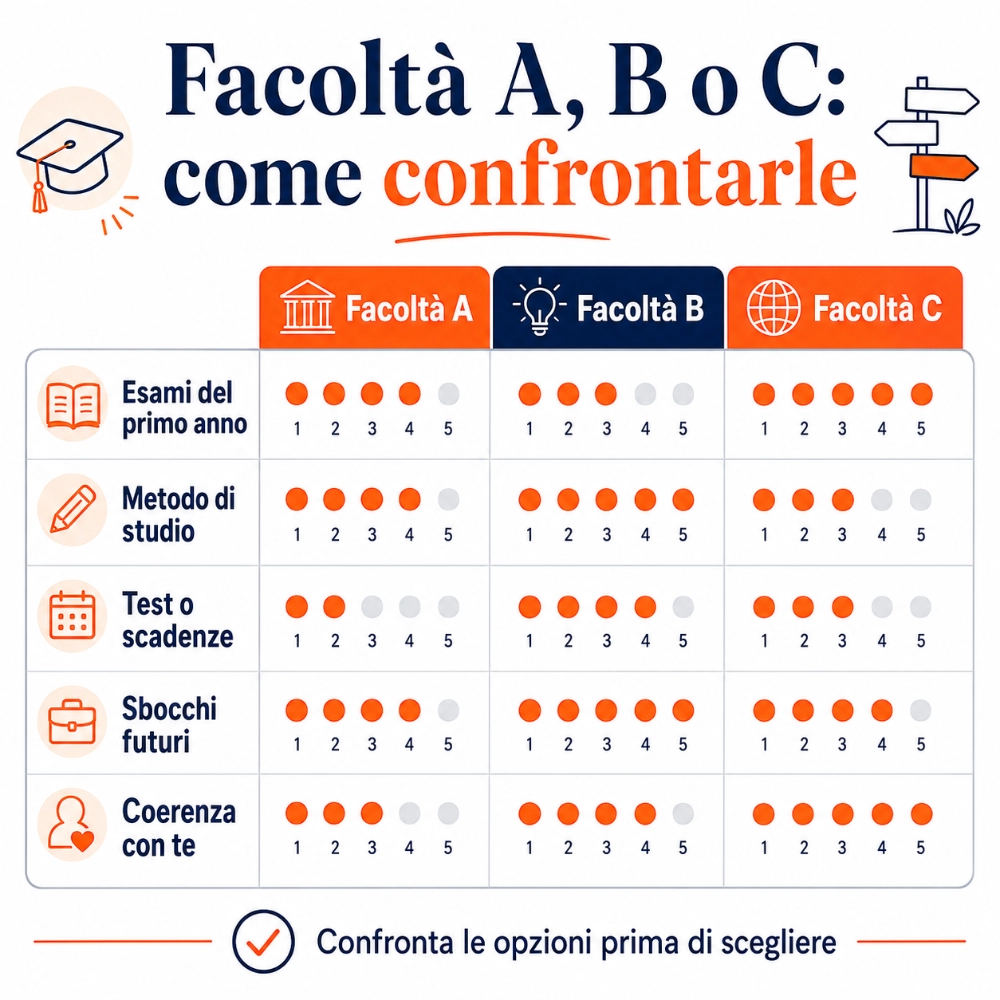 Schema per confrontare più facoltà universitarie dopo la Maturità