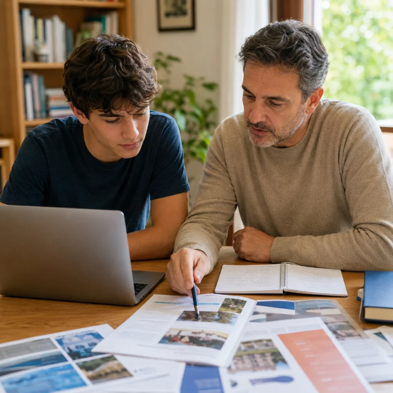 Genitore e studente che valutano come scegliere l’università dopo la Maturità