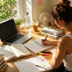 Studente organizza lo studio per la sessione estiva universitaria