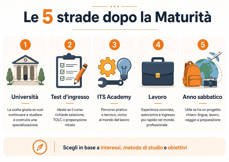 Infografica sulle principali strade da scegliere dopo la Maturità