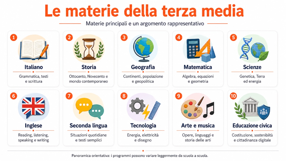 materie e argomenti del programma terza media